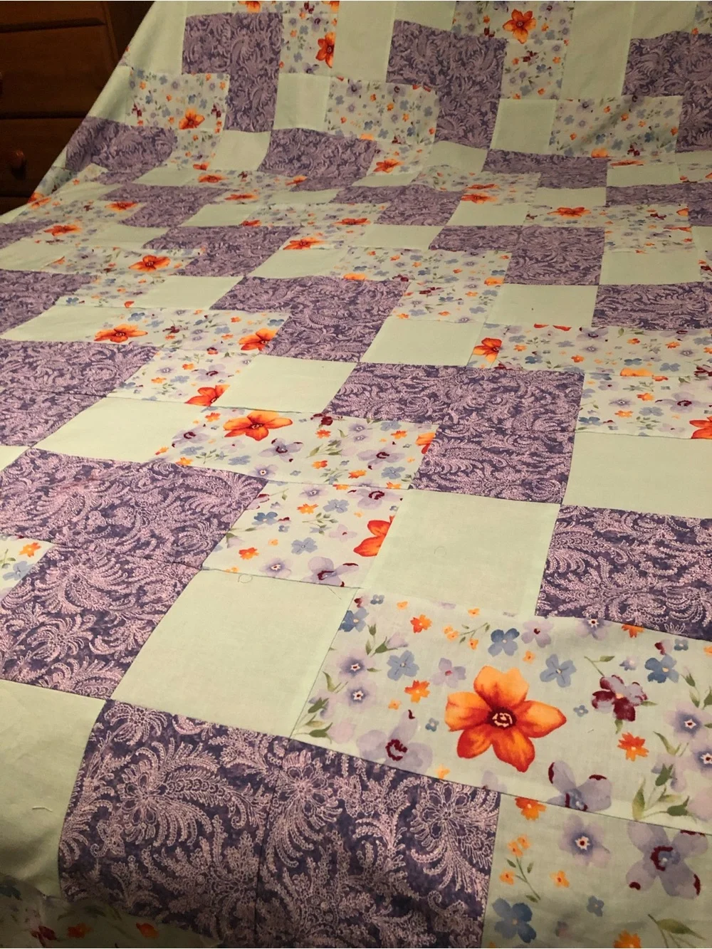 HAND PIECED  - ONE OF A KIND Lavender Floral Patchwork Quilt